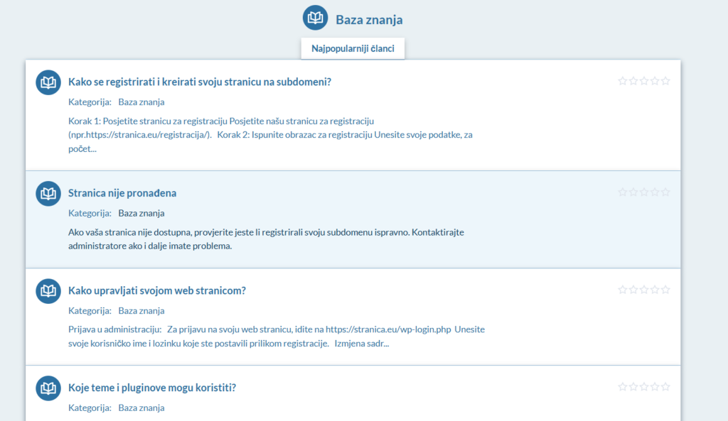 izgled stranice za podršku